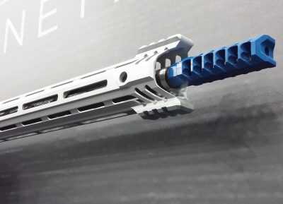 The Evolve comes with Cobalt Kinetic’s butterfly cut muzzle brake. 