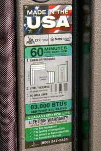 Quality safes with have a BTU rating for fire protection. Check the door for ratings and warranty. Image courtesy of Liberty Safe.