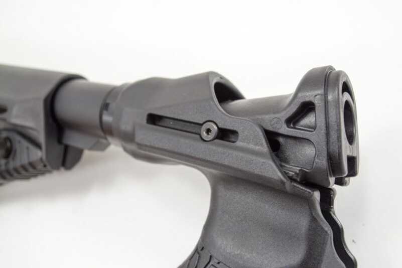 The top slide attaches to the stock on slide rails. The dual springs provide the resistance. 