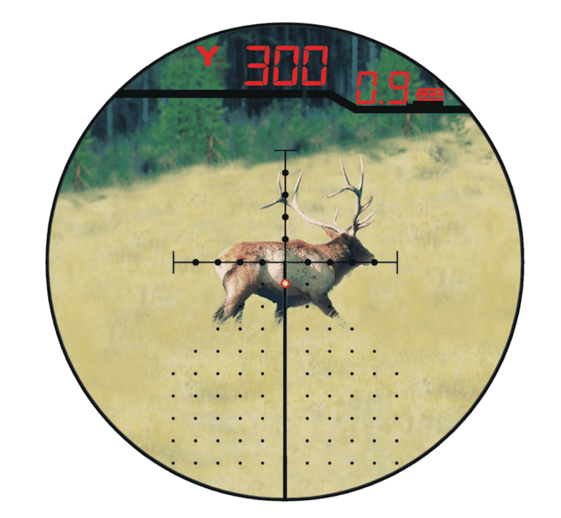 Optics Buying Guide: Using A Laser Rangefinding Scope Not only does the X96 reticle show you range and windage information, it lights up the correct hold point for your target.