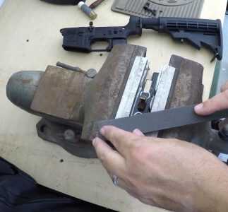 Step 2: If required, you can (carefully) file down the shim-interface rings to get the BFS housing to fit in your AR. Only take a little off at a time, checking for fit regularly. 