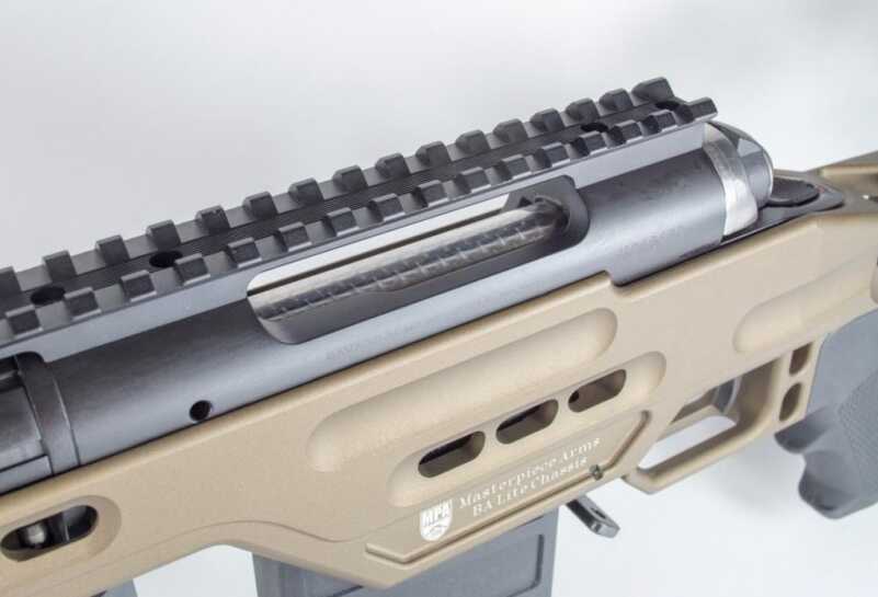 The Picatinny rail is ramped downward 20 minutes of angle to preserve internal scope adjustment for shot to shot changes. 