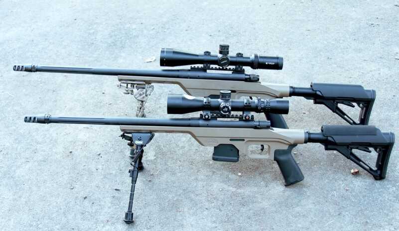 The two version of the MVP-LC are roughly comparable in size, with the 5.56 front) featuring a slightly shorter barrel and action than the 7.62 rear).