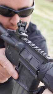 The A-frame front sight assembly is backed up by an included folding rear sight that the author really liked.