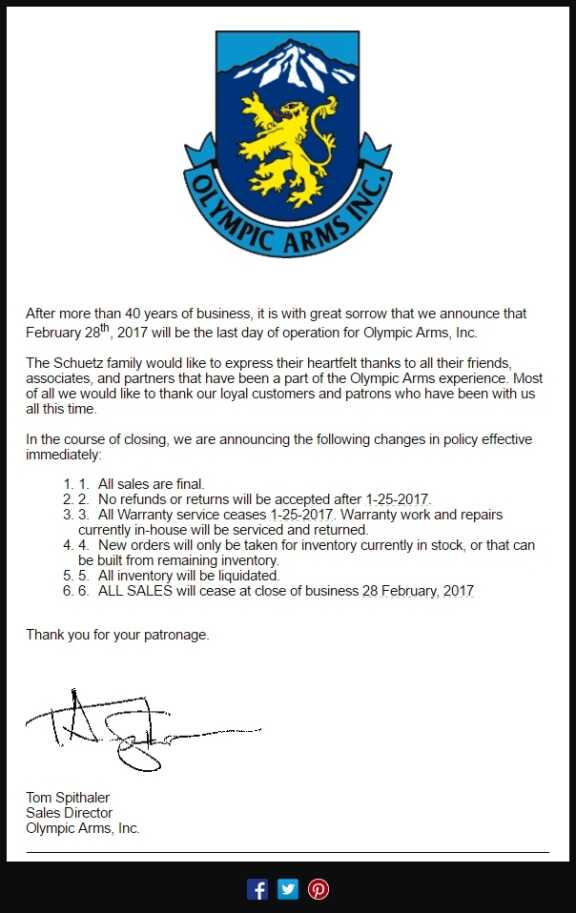 Olympic Arms Closes Doors After 40 Years in Business