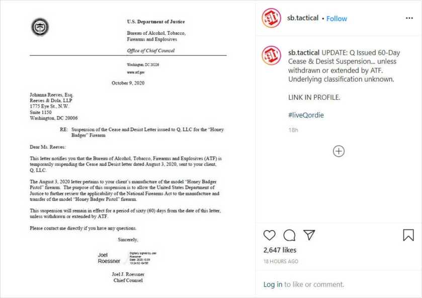 Honey Badger SBR Decision Put on Pause, A Possible Reason for Classification Honey Badger SBR Decision Put on Pause, A Possible Reason for Classification