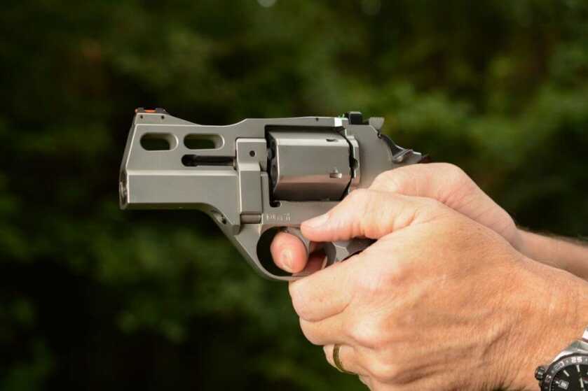 The Unique Chiappa Rhino Chiappa 30DS X revolver being shot, symbolizing the blend of classic design with modern shooting innovation.