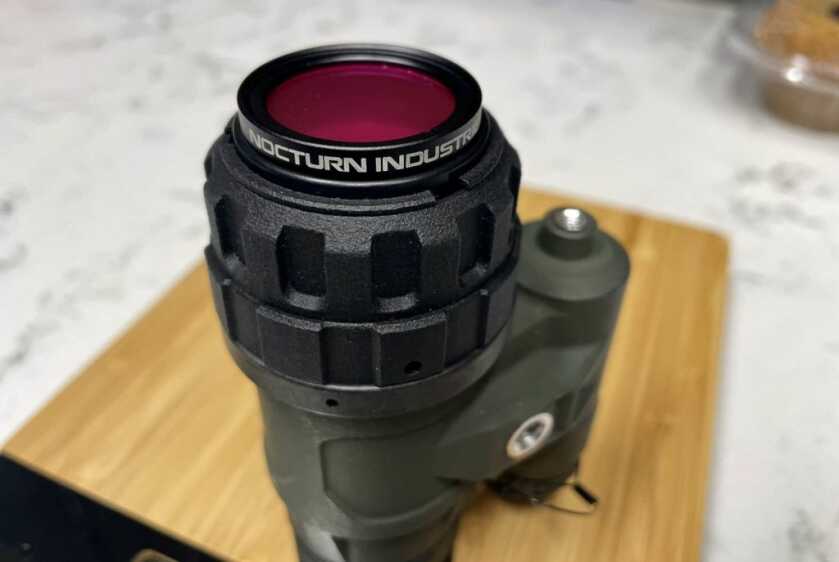 Nocturn Industries Onyx filter threaded onto Tanto UANVM eyepiece green filter detail