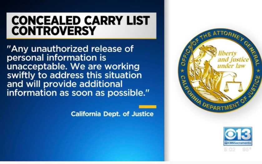 California DOJ Leaks Personal Info of All Concealed Carry Permit Holders California DOJ Leaks Personal Info of All Concealed Carry Permit Holders
