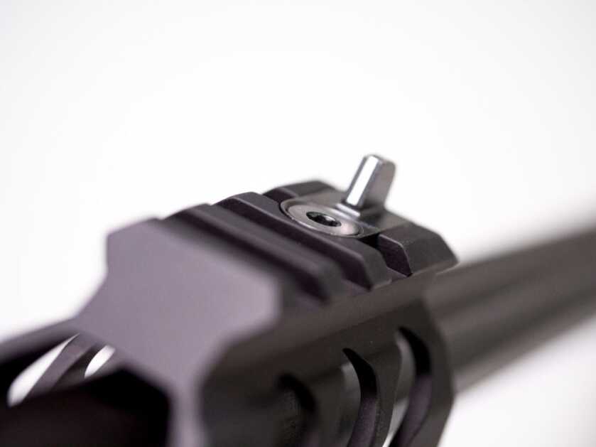 Tombstone 9mm: POF's Classic Lever Action with AR Styling Closeup of piccatinny rail in rifle