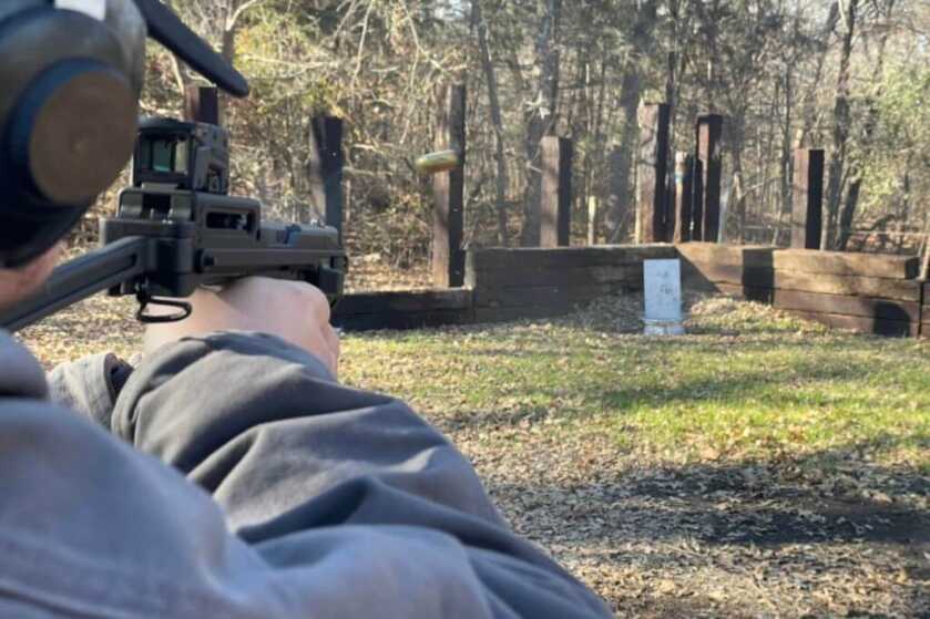 Steiner MPS mounted to B&T USW-G Glock 17, bullet casings flying