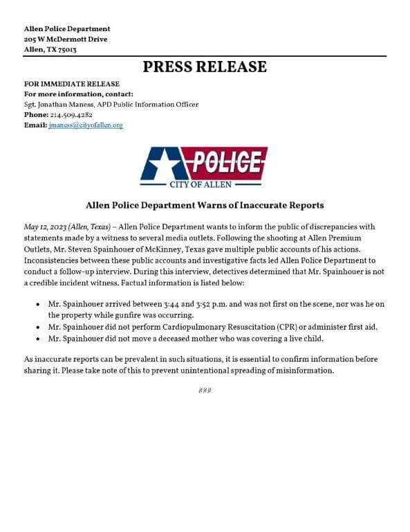 The Allen Police Dept. Press Release.