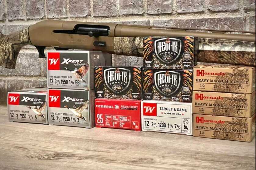 2 - Hunt365 - After Action Report: Retay Masai Mara Cerakote Shotgun Review Lineup of different types of ammunition used for testing the Retay Masai Mara