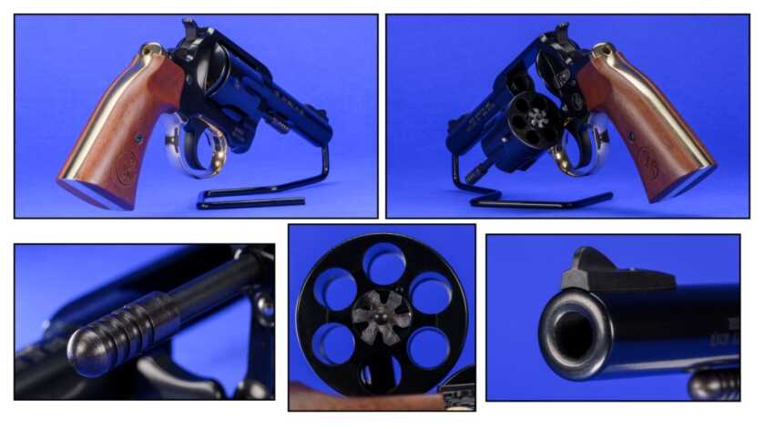 Henry revolver and its details like cylinder and barrel in closeup.