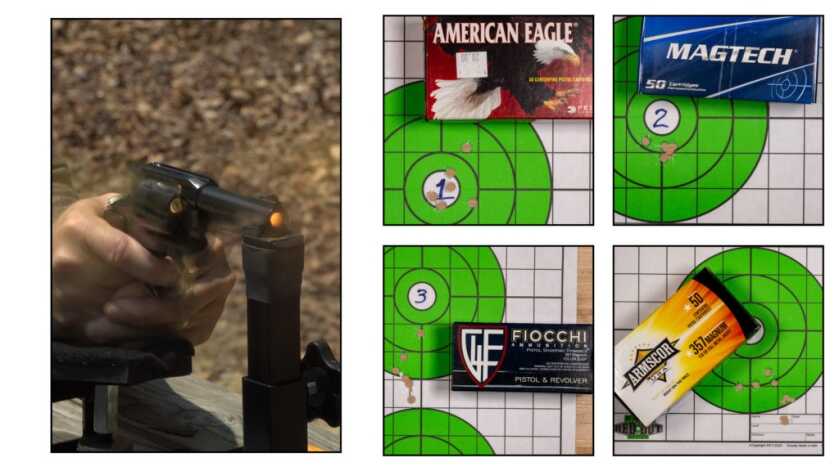 photos of targets with bullet holes and picture of the gun being fired