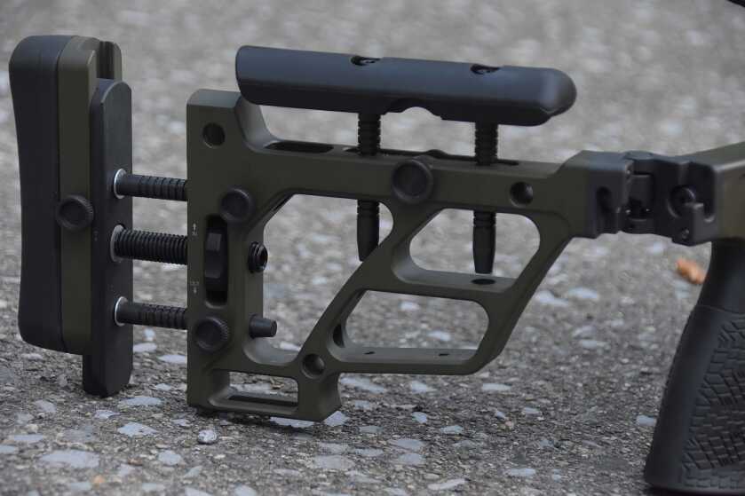 Delta 5 Pro Buttstock sitting on textured ground