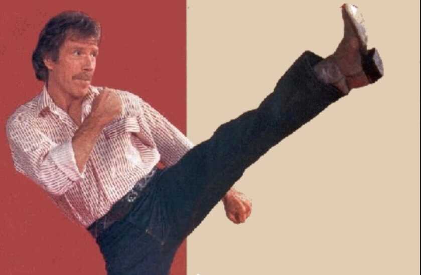 Chuck Norris demonstrating his famous round-house kick