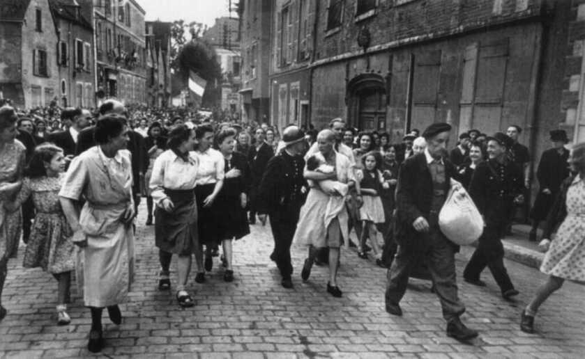 French town during WW2 black and white
