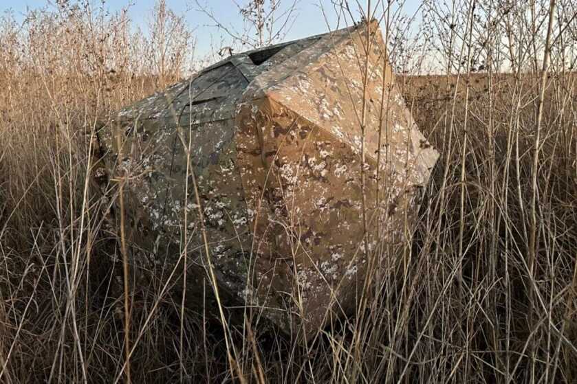 2 - Hunt365 -Barronett Blinds Hi-Five See-Through Hunting Blind Strong winds sending the Hi-Five into the brush