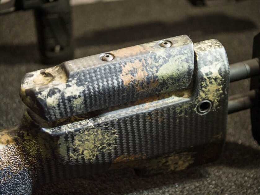 Close up view of the manners stock's adjustable comb.