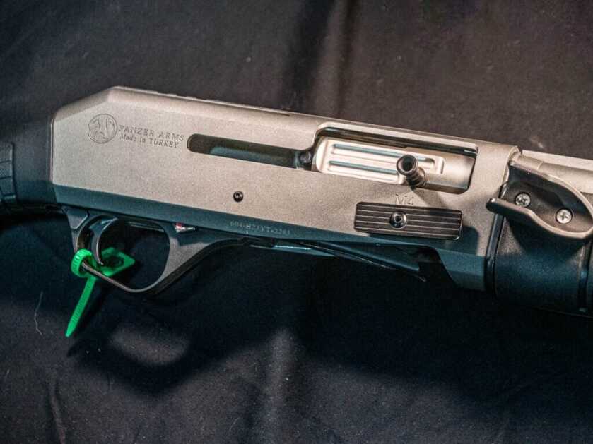 Close up view of the gun's receiver and trigger.