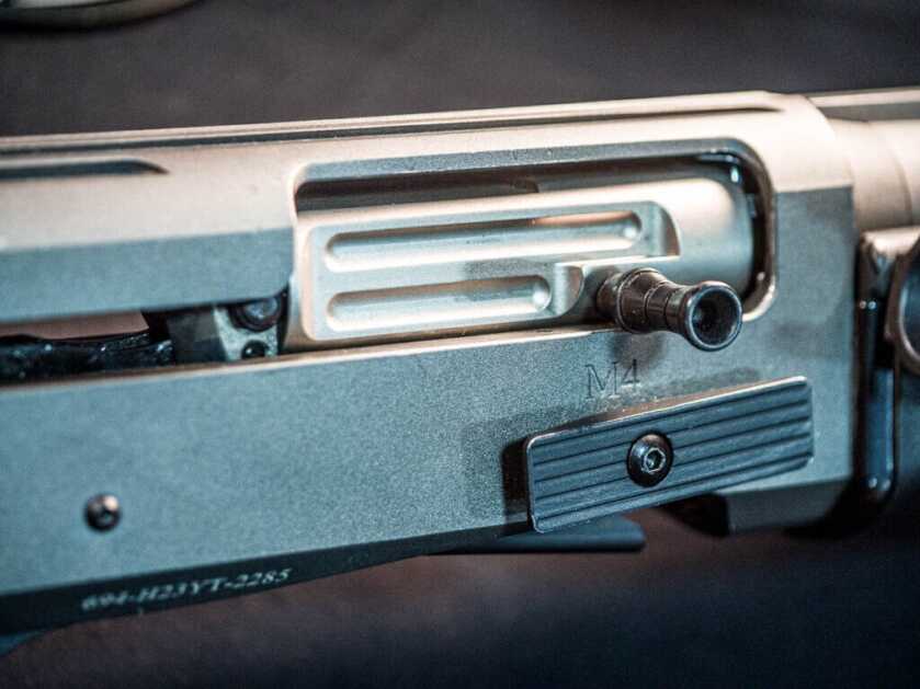 Close up view of the charging handle.