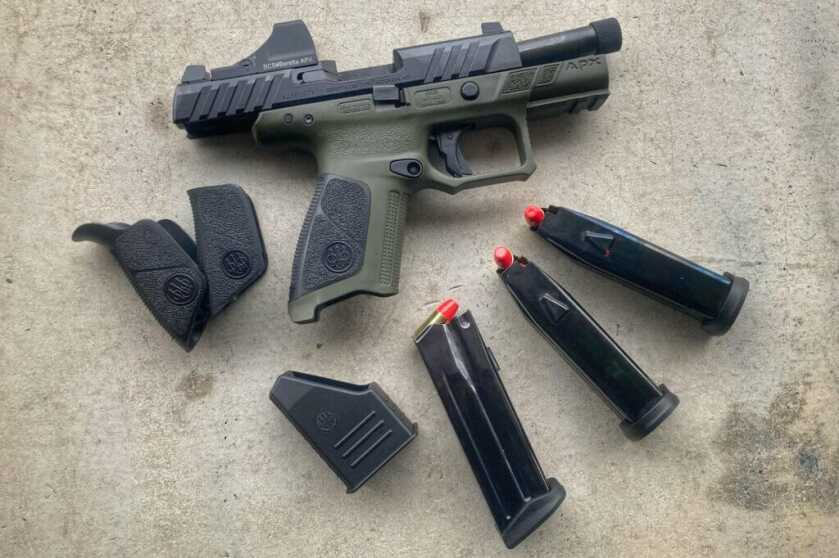 Beretta APX A1 with interchangeable grip sections and extra magazines