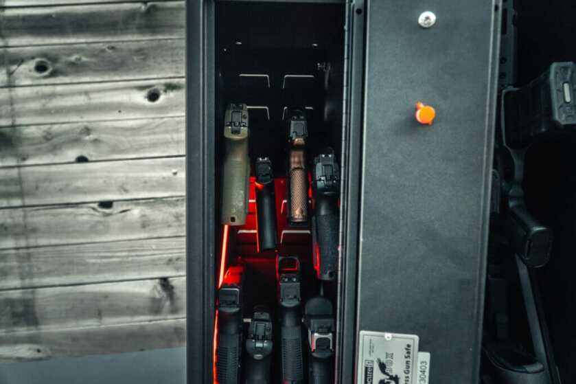 Model 20 shown with 8 handguns and the red light on inside.