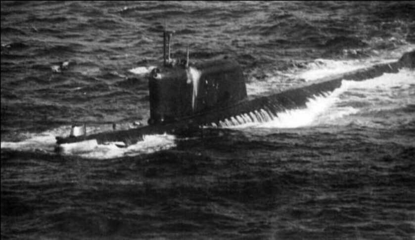 black and white image of k-19 soviet submarine surfacing