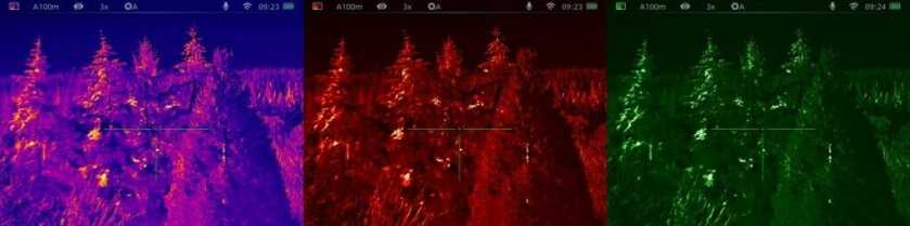 Different color heat modes for the  InfiRay Outdoor RICO RH50 V2