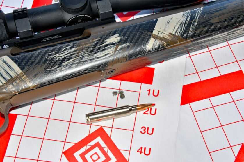 Target group with Federal 7mm Backcountry ammunition with 175-grain Fusion Tipped bullet and Weatherby 307 Alpine CT rifle