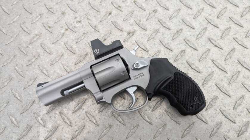 revolver with red dot