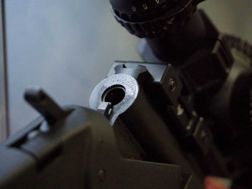 Close up of the break action open.