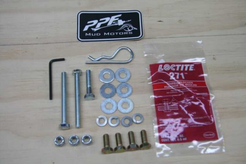 Stainless hardware and components included with PPF Wood Duck mud motor kit
