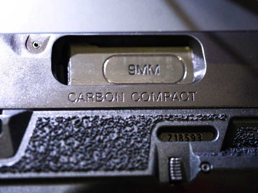 Close up of the ejection port on the right side of the gun.