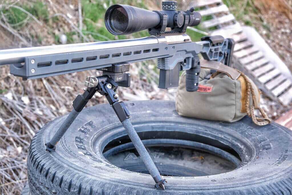 Single Pull MDT CKYE-POD on rifle showing compact profile