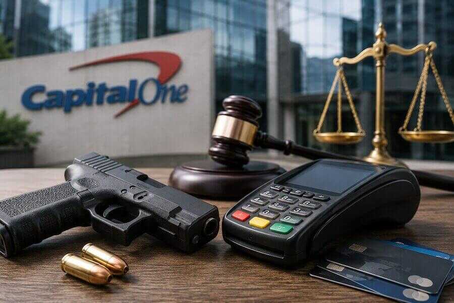 gun store retail counter payment terminal banking services firearms business