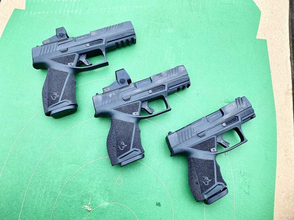 Taurus TX9 Full Size, Compact and Sub-Compact 9mm pistols displayed together