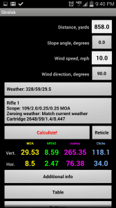 Range Estimation & Making the Long Shot - First Focal Plane Scopes A free app like Strelok on Android can give you the holdover and windage in inches, mils/Mrads, and MOAs.