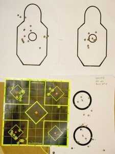 Results of accuracy and return to zero testing at 50 and 100 yards. The top targets were shot at 50 yards while the bottom targets were shot at 100 yards.
