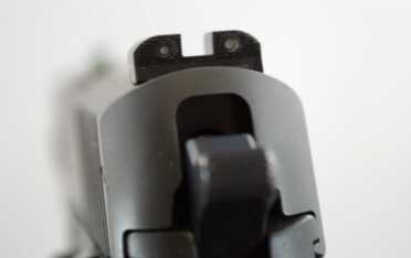 Brand New from Sig--Legion 9mm Pistol--Hands On Review The rear sights are noticeably smaller than the front to minimize confusion in the dark and speed front sight acquisition.