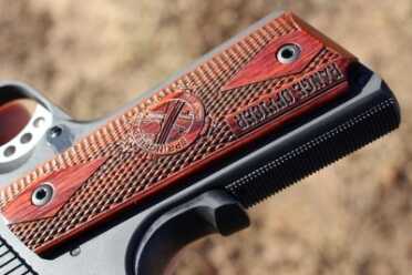 Two New 9mm Springfield Range Officers Grips are wooden, and have the SA loge and excellent texture.