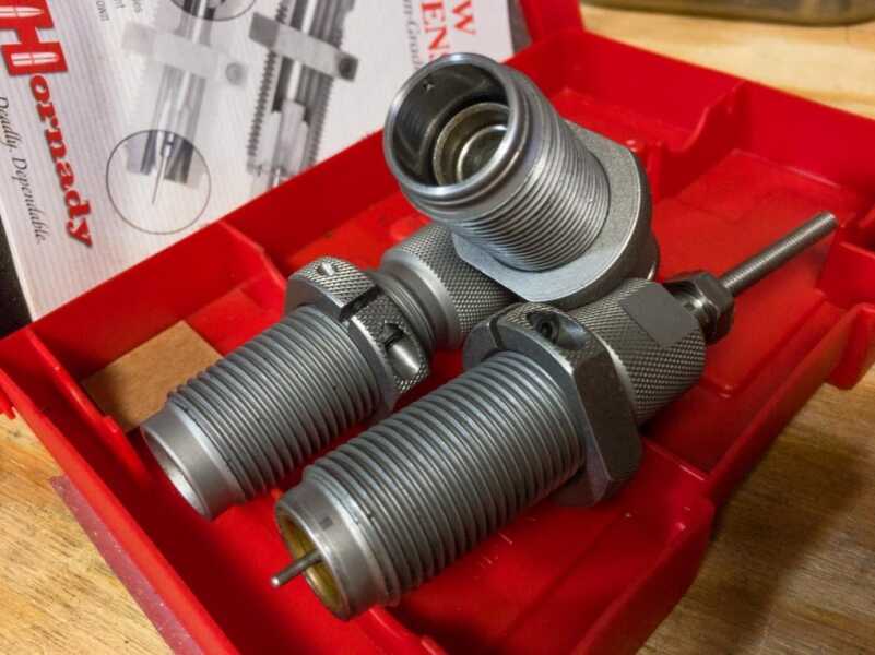 This .45 ACP seating and crimping die produces a taper crimp. The inside of the die body reshapes the case mouth back to proper size. 
