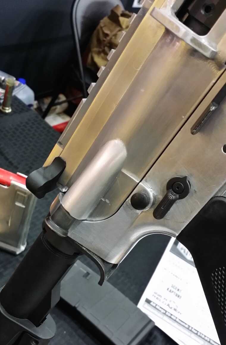 The CR-12 features familiar AR-style controls such as a forward assist and charging handle. 