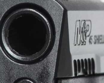 Big-Bore CCW! New Smith & Wesson M&P .45 ACP Shield—Full Review That wide-mouth barrel is 3.3 inches long and has a nicely turned crown.