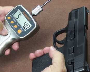 Big-Bore CCW! New Smith & Wesson M&P .45 ACP Shield—Full Review After a few hundred rounds, the trigger measured a crisp 5 lbs., 4 oz. average from five pulls.