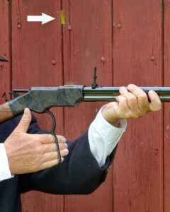 The Henry weighs 9 pounds (empty) and recoil with .44-40 black powder rounds is almost nil, making for quick handing and fast reloading. 
