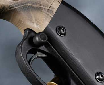 The sample shotgun was fitted with an option Vang Comp "Big Speed Safety" for enhanced operation.