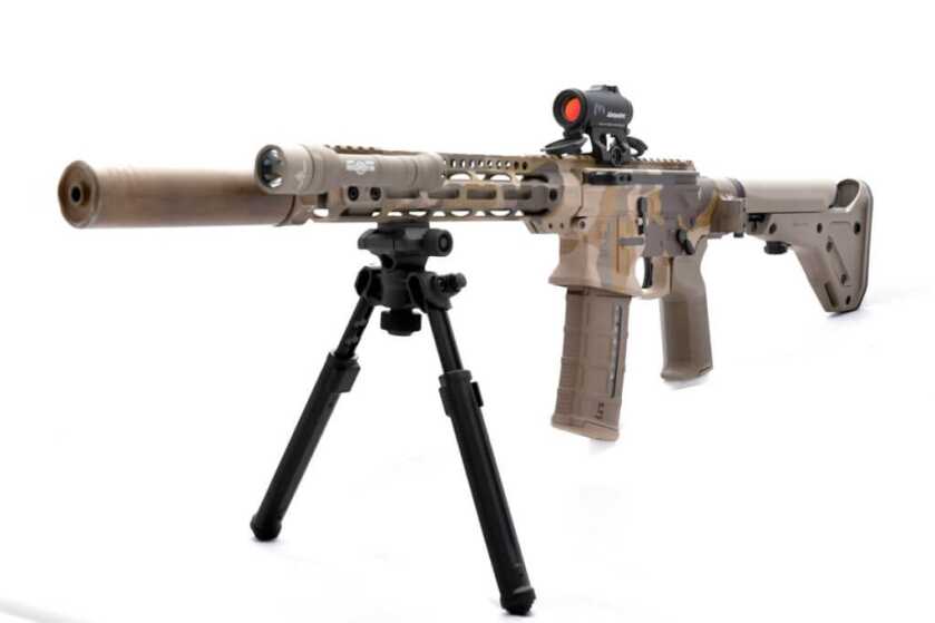 The Civilian Defensive Rifle, Part 1: New Gas Length Civilian Defensive Rifle set up for short range shooting with a red dot.