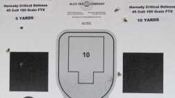 The Hornady Critical Defense 45 Colt 185 grain bullets displayed elongated holes at 10 yards which indicates instability and key-holing